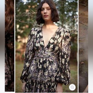 NWT Hemant & Nandita Kari V Neck Lurex Short Mini Long Sleeve Button Party Dress